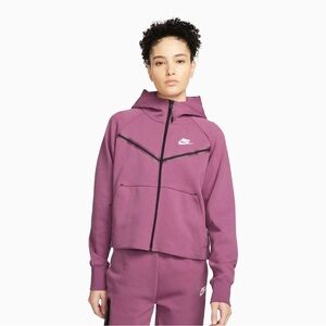Women’s Nike Tech Cropped Fleece Full-Zip Hoodie LIGHT BORDEAUX/WHITE Size Small